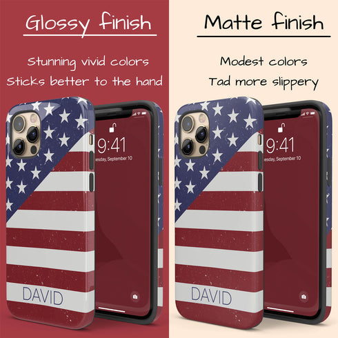 Diagonal American Flag Custom Name iPhone Case